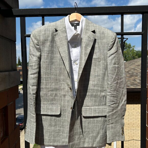 Italian Grey Plaid Linen Suit - Picture 7 of 12
